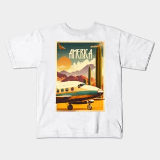 America Plane Vintage Travel Art Poster Kids T-Shirt